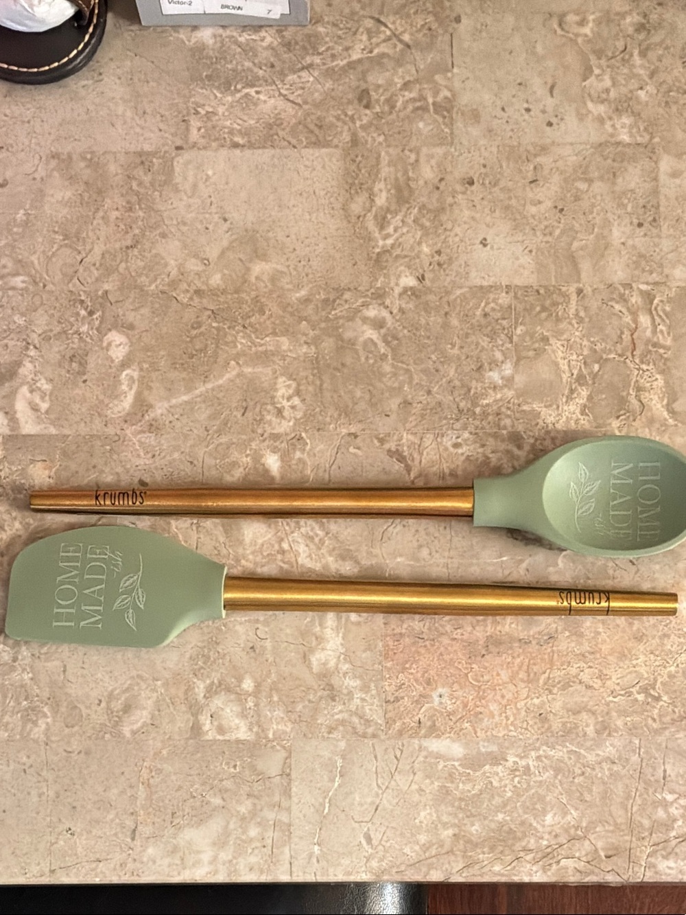 krumbs Green Silicone Spatula & Spoon with Gold Handles
